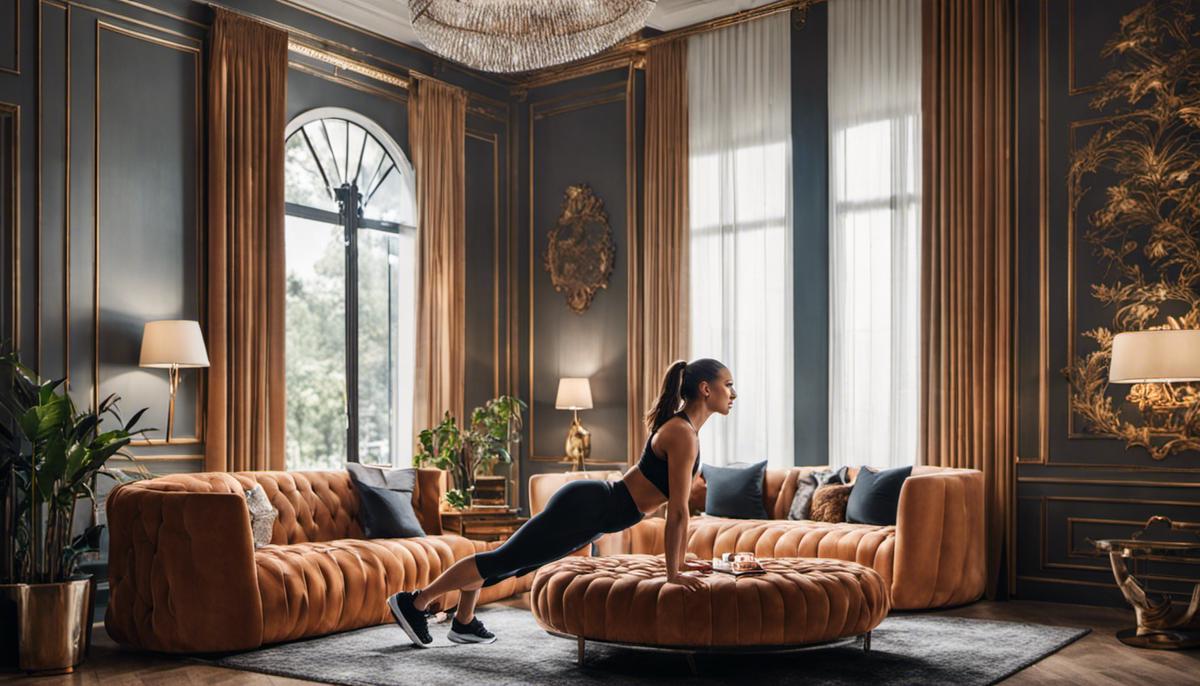 A woman working out in a stylishly decorated room