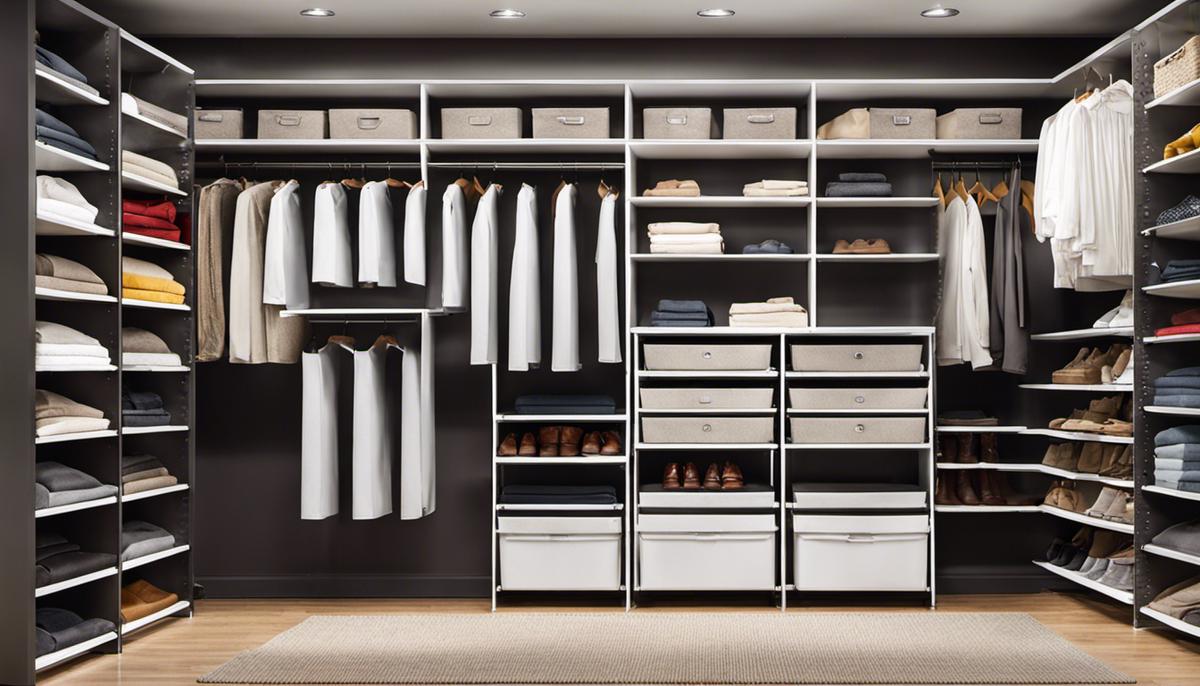 Image of a neat and organized closet with labeled bins and shelves