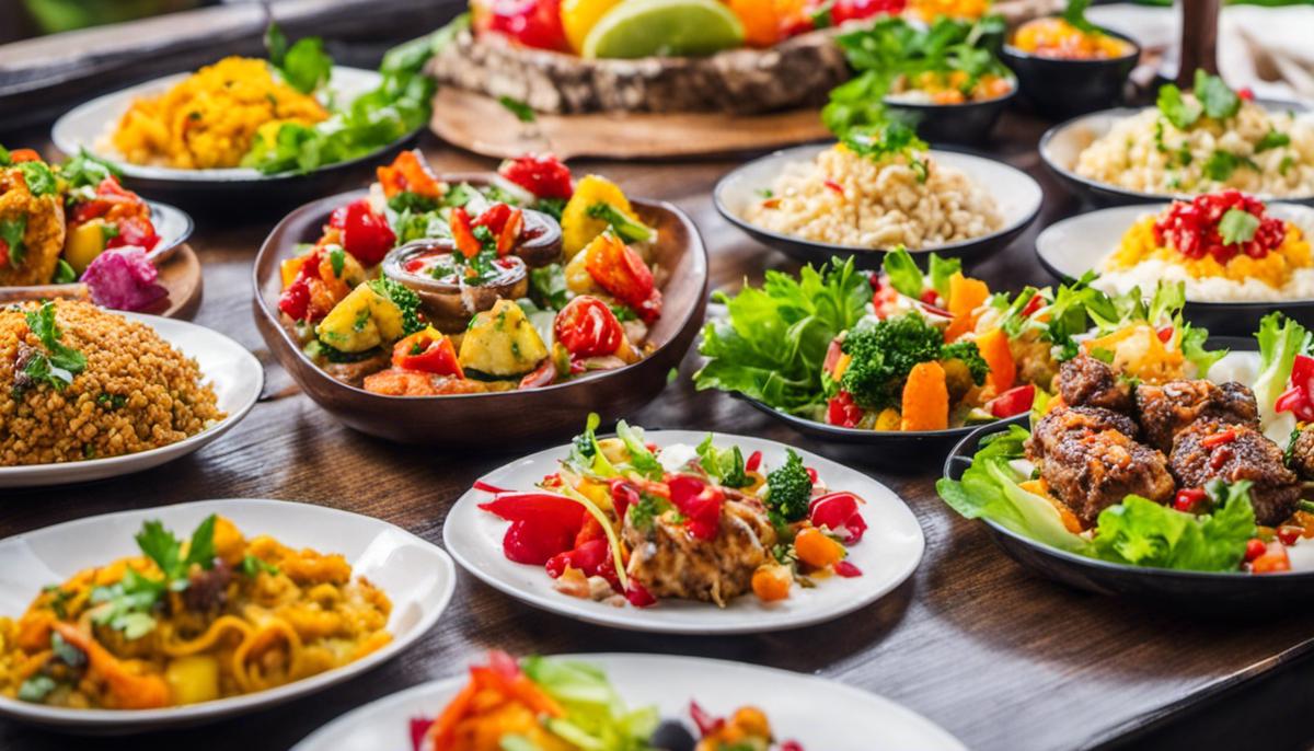 A plate filled with colorful and delicious food from different cuisines.