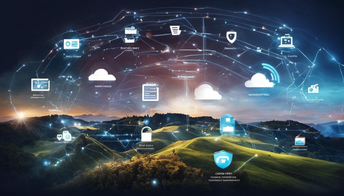 An image showing the landscape of personal data security, depicting various tools and technologies that protect data in a digital world.