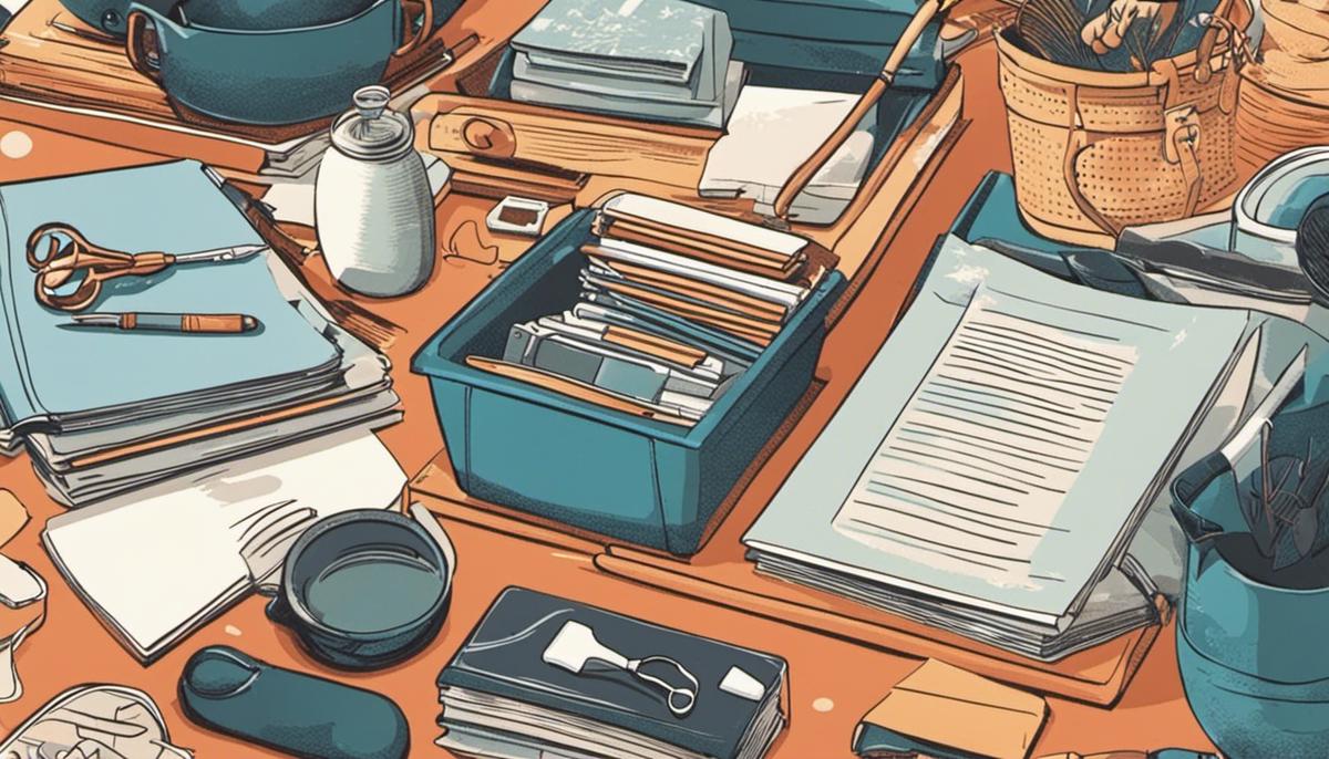 Illustration of hands organizing objects and decluttering a space