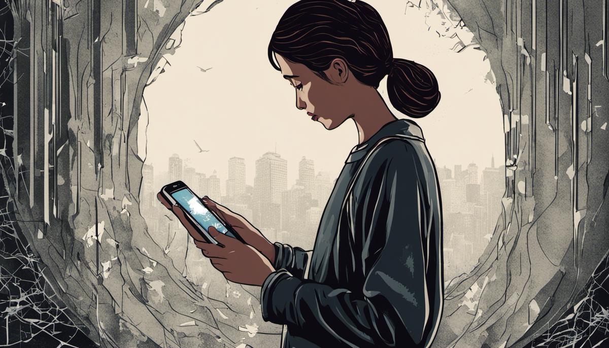 Illustration of a person holding a phone with a broken screen, indicating the need for a digital detox