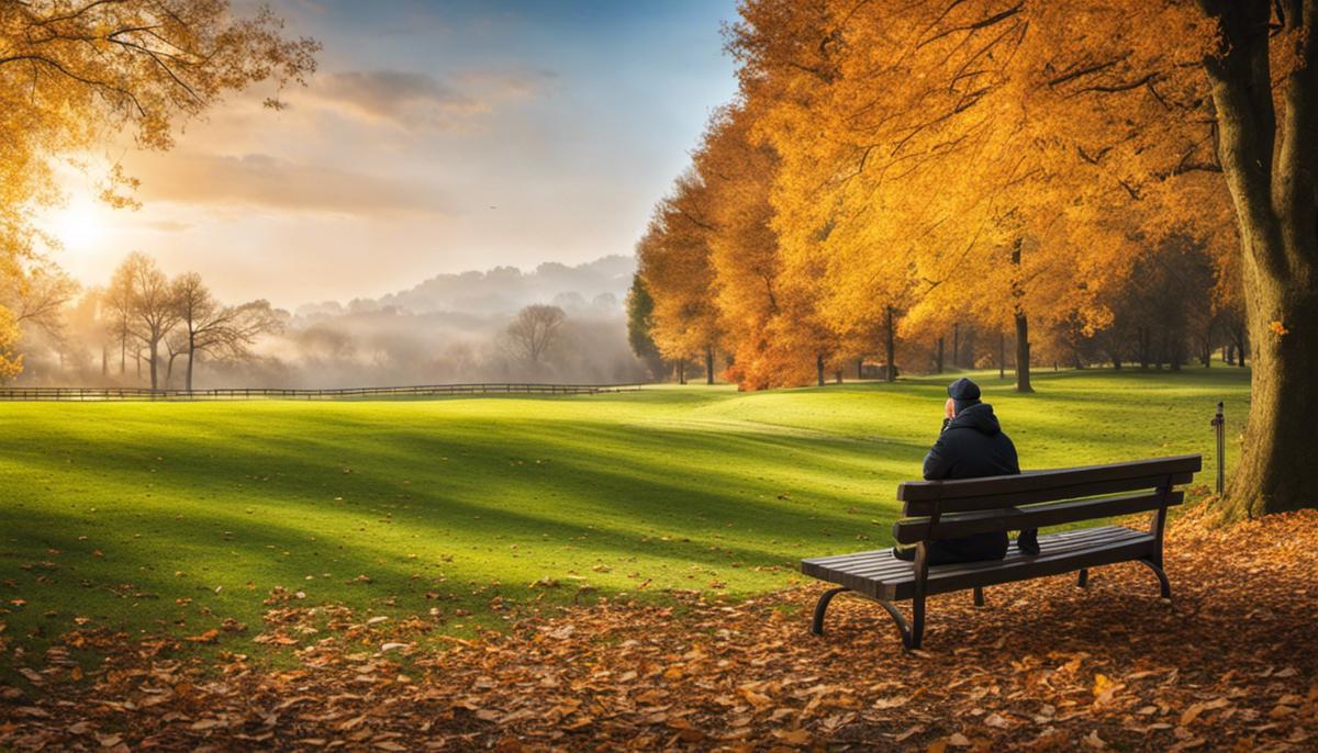 An image of a person sitting on a bench in a park, away from their devices, enjoying the serene environment and digital detox.