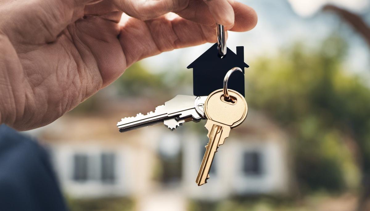 Image depicting a person receiving keys to a house, symbolizing the concept of down payment assistance programs.