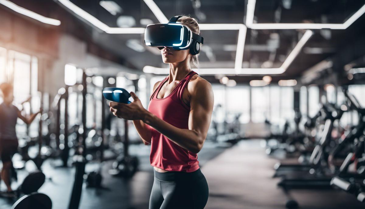 Visualization of a person using VR and AR in a fitness setting, showcasing the potential of these technologies in marketing efforts.