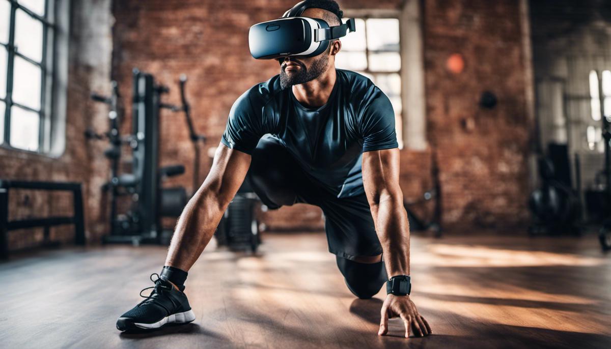 Image of a person wearing a VR headset and exercising, representing the future of lifestyle and fitness applications