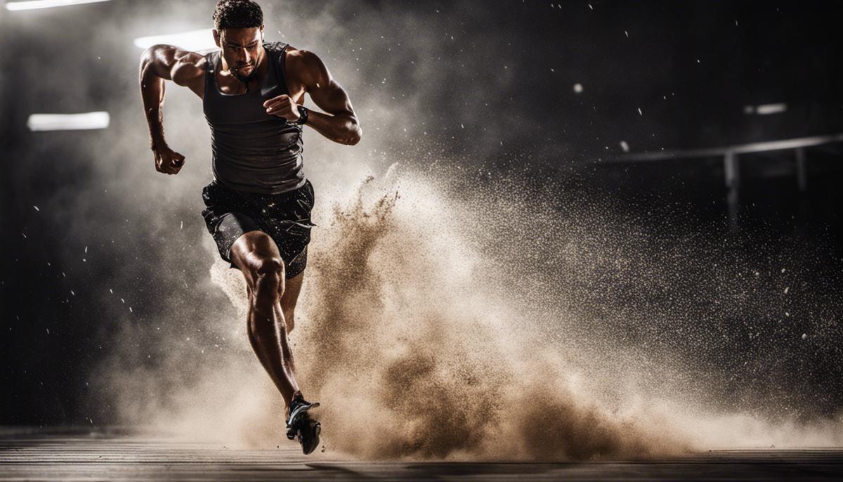 An image showing a person running on a treadmill with sweat dripping down their face, representing the intensity and effort required in fitness and intermittent fasting.