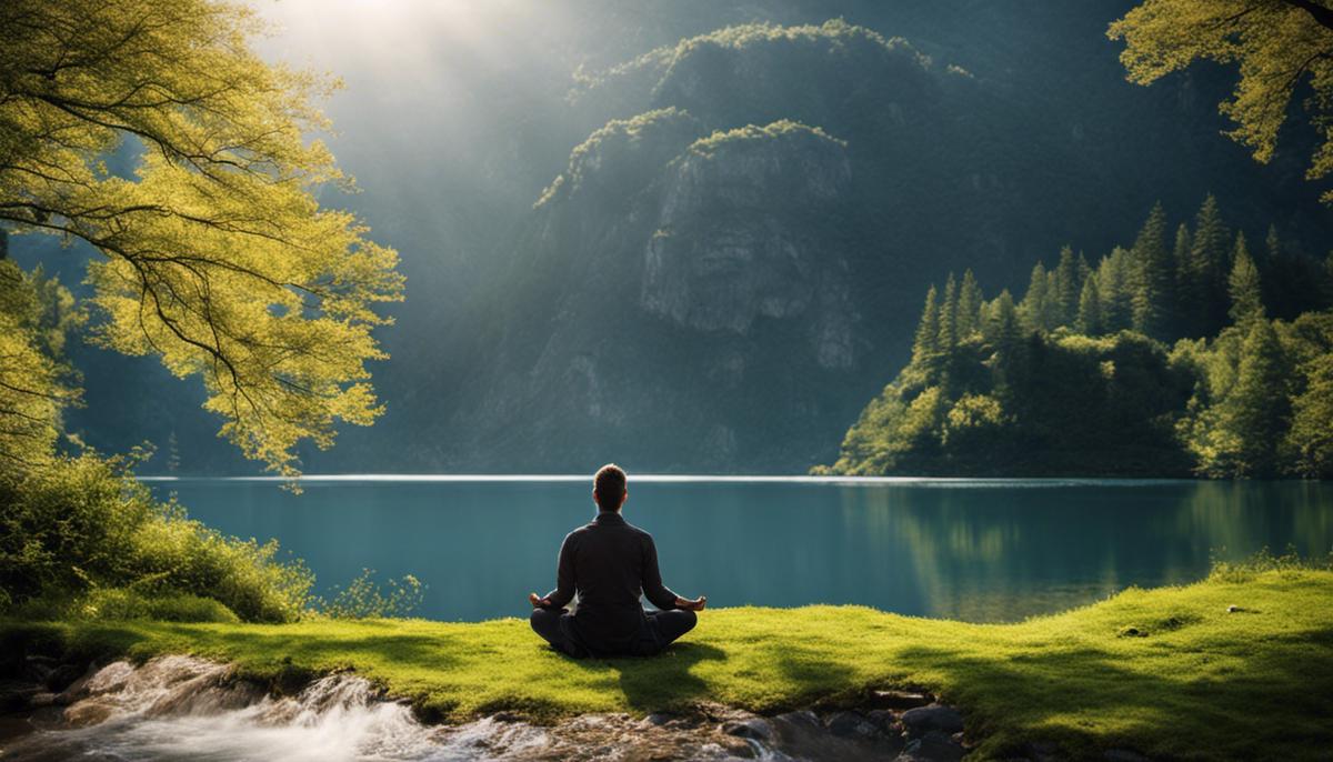 Image depicting a calm person meditating in nature