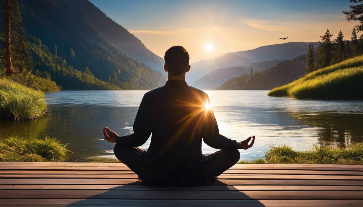 Image of a person meditating in a peaceful outdoor setting