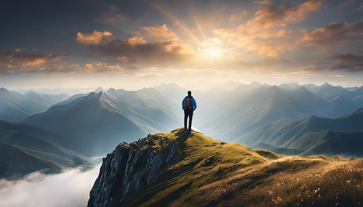 A person standing on a mountaintop, symbolizing the importance of mental well-being for a balanced and fulfilling life.