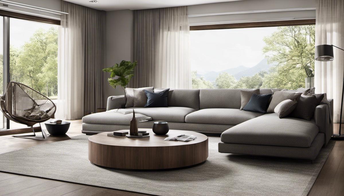 Image depicting a serene and clutter-free living room with minimal furniture and clean lines.