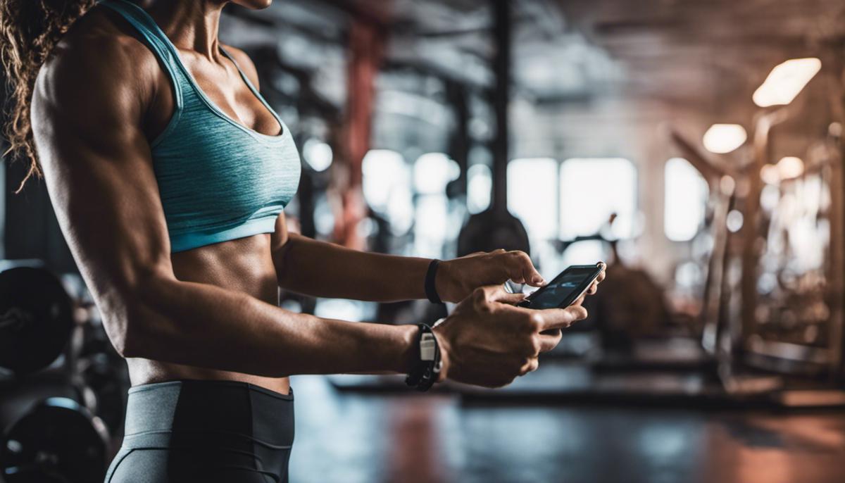 A person using a smartphone for fitness activities, showcasing the merging of technology and fitness.