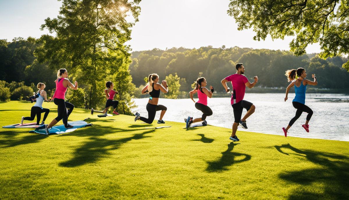 People enjoying various outdoor fitness activities