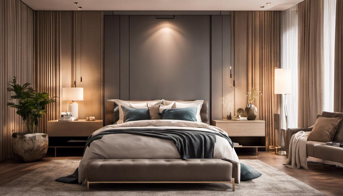 An image of a cozy, well-organized bedroom with soft lighting and soothing colors, inviting a peaceful night's sleep