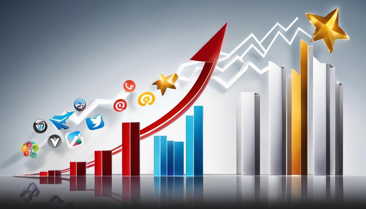 Image representing the innovative use of social media platforms to boost online revenue streams. The image shows a graph with upward arrows symbolizing growth and prosperity.