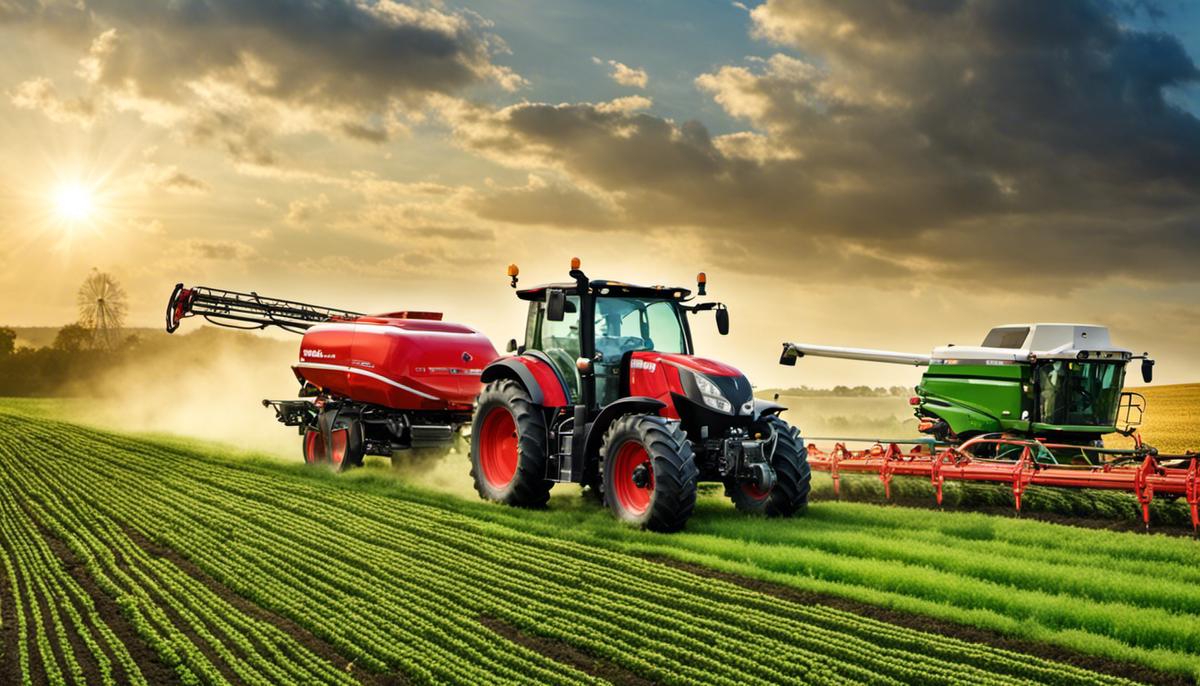 Image depicting sustainable agriculture technologies in action, showcasing healthy crops and modern farming equipment
