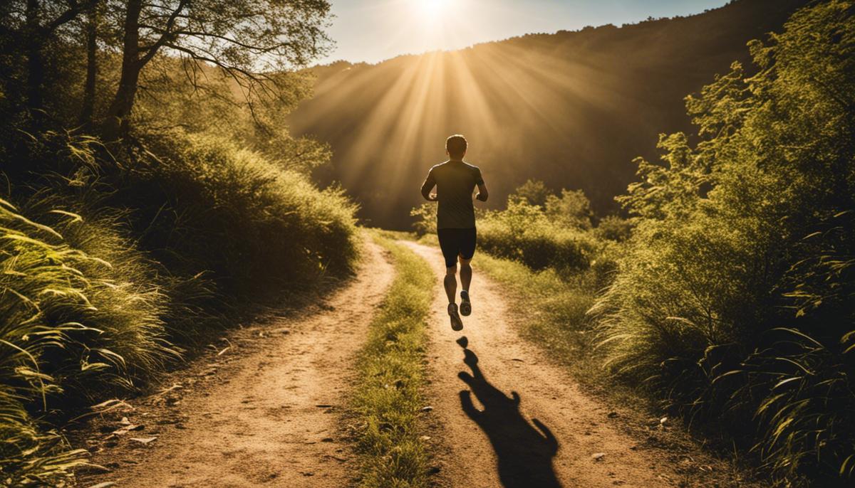 A person running on a sunny trail, representing the pursuit of fitness goals.