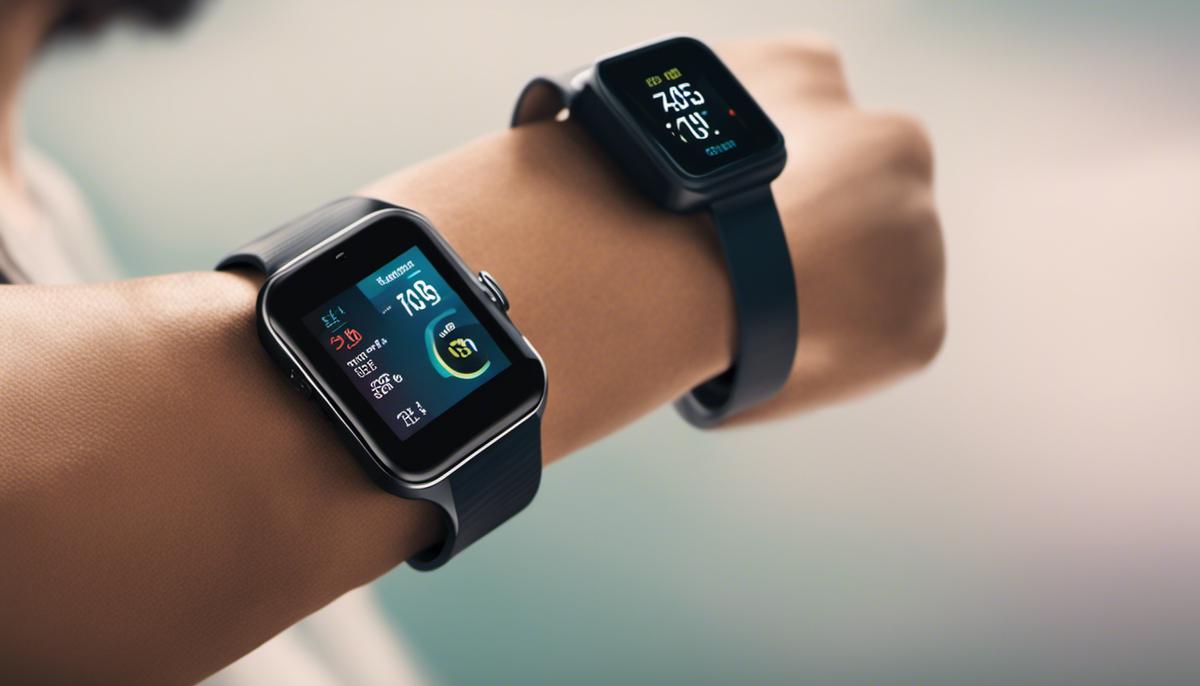 Illustration of someone wearing a fitness tracker on their wrist, representing the concept of wearable fitness technology