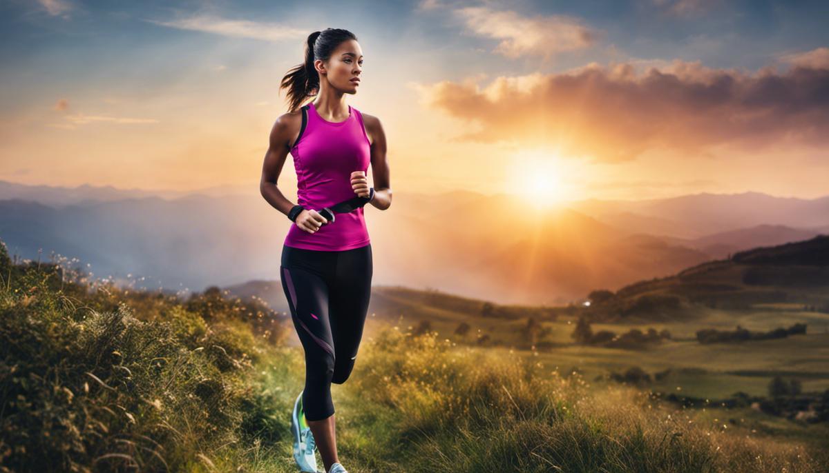 Image of a person wearing a wearable fitness device tracking their health and fitness activities, showing the integration of technology with personal wellness.