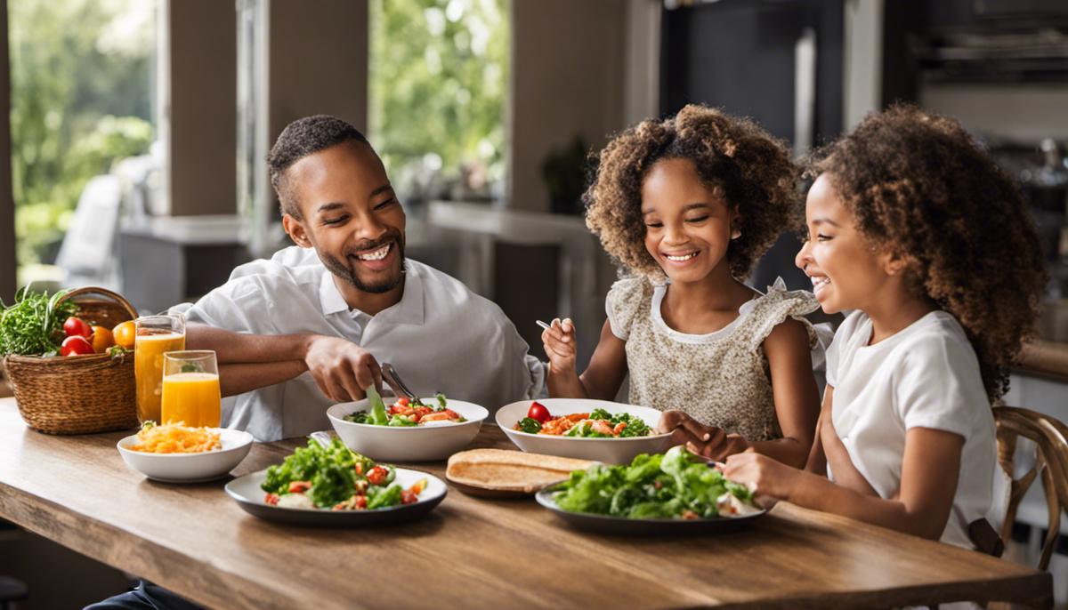 Image of a family sitting together and enjoying a healthy meal