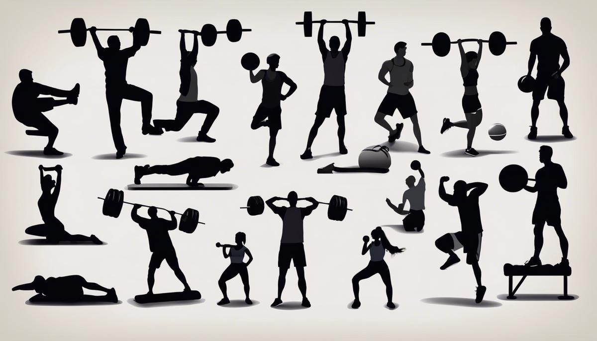 Illustration of people exercising in various workout styles